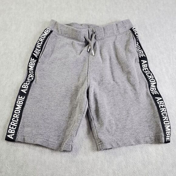 Abercrombie Shorts Boys 11 12 Grey Drawstring Logo Tape Fleece Bermuda Active Sh - Picture 1 of 7